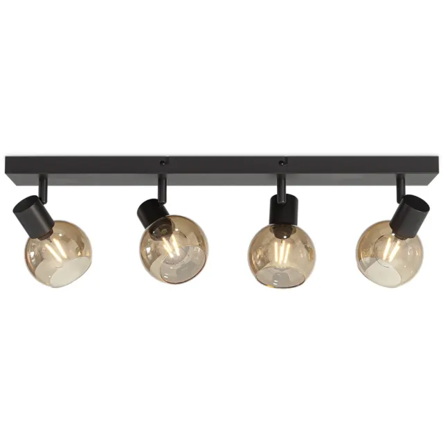 HOFTRONIC Glazura LED Plafondlamp - Glazen Bollen - Amberkleurig Glas - 4 spots (excl.) - E14 fitting - Amber - IP20 - Plafondlamp bollen Rookglas - Afzonderlijk kantelbaar & draaibaar - 2 jaar garantie Zwart