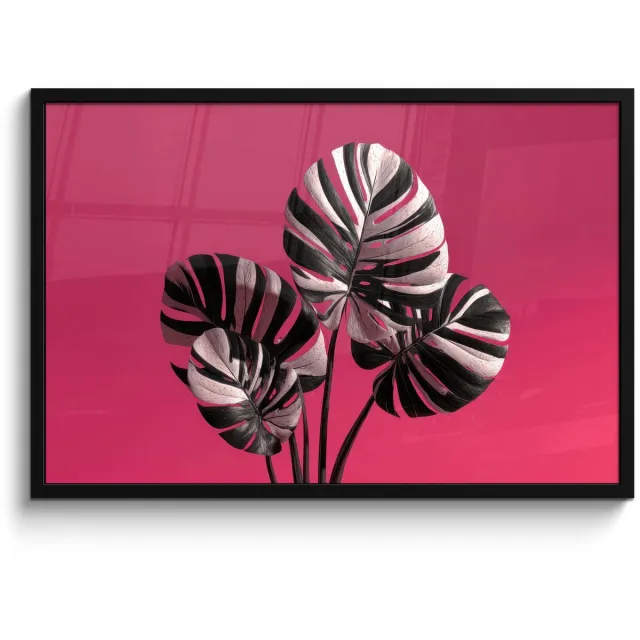 FrameYourWall Poster in lijst - Fotolijst 90x60 cm - Posters - Bladeren - Rond - Roze - Posterlijst zwart - Decoratie - Wanddecoratie woonkamer - Muurdecoratie slaapkamer