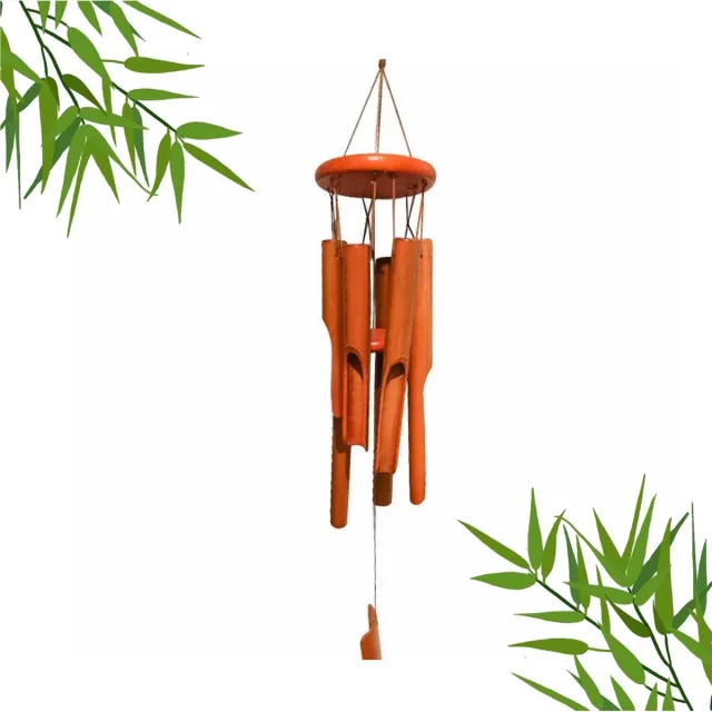 QTTVBTNA Bamboe Windgong met 6 Buizen – Totale lengte 78 cm - Japanse Stijl Tuindecoratie – Rustgevend Geluid voor Balkon, Terras, Ingang of Huis Bruin