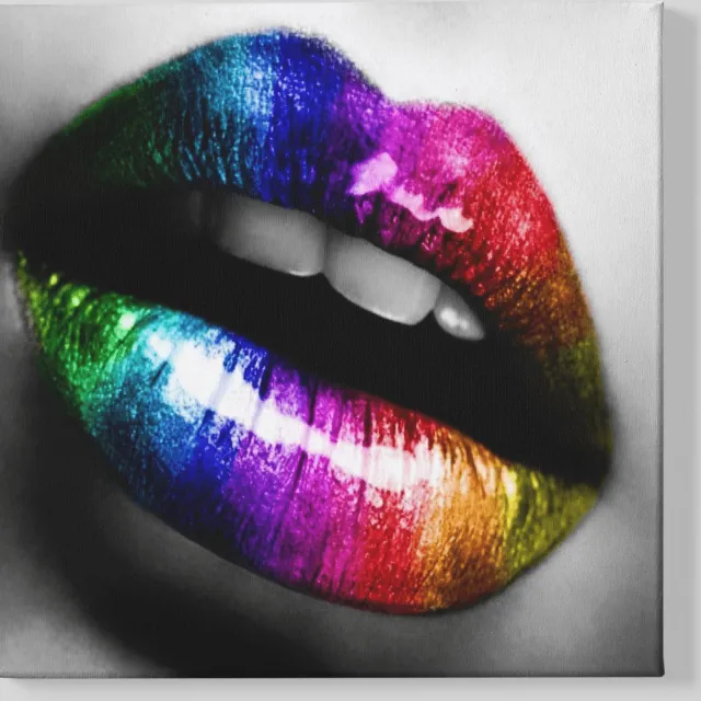 Trendex Global Canvas Schilderij - Lippen - Kleurrijk - Vrouwelijk - 100x100x2 cm Wit