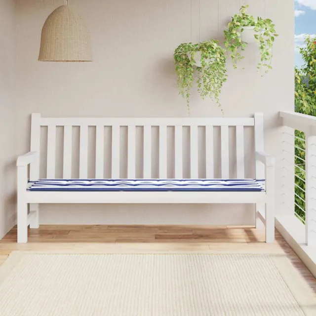 vidaXL Tuinbankkussen gestreept 200x50x3 cm stof wit en blauw Meerkleurig