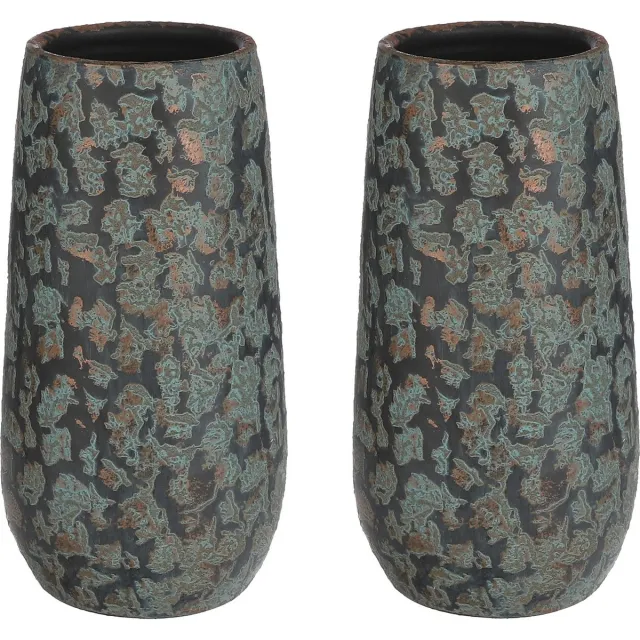 Mica Decorations Bloemenvaas Clemente - 2x - 35 x 17 cm - groen/koper - keramiek - vaas
