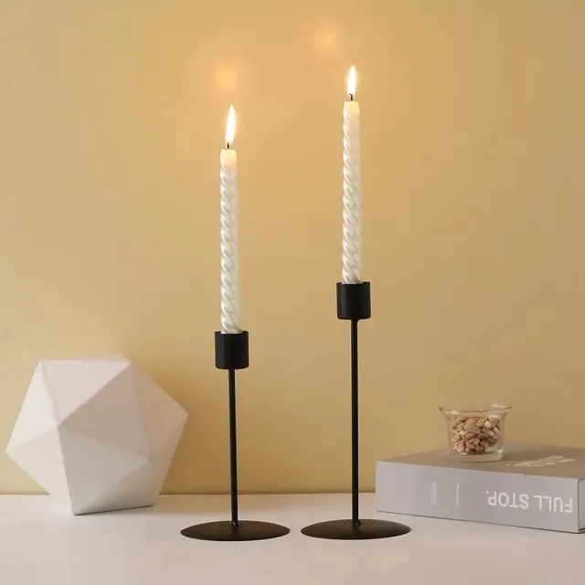 HOGA 2 Stuks Kandelaar ZWART 21 + 17cm, Kandelaar, Voor Diner Bij Kaarslicht - Decor, Tafel Woonkamer Woondecoratie, Valentijnsdag Nieuwjaar decor