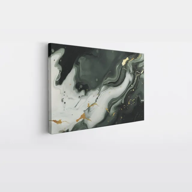 Saammp Canvas Schilderij - Donkergroen goud - Abstract kunstwerk - 90x60 - Foto op canvas - Wanddecoratie - Muurdecoratie Woonkamer - Slaapkamer decoratie - Canvas Print Multicolor