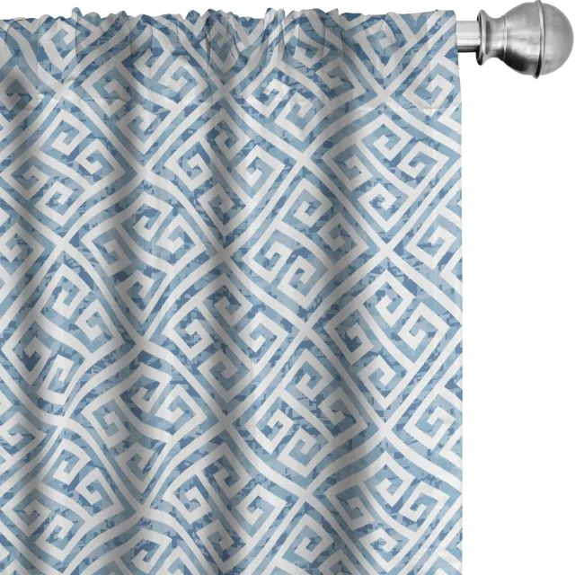ABAKUHAUS Greek Key Raamgordijnen, Camo Effect Meander, Lichtgewicht decoratieve 2-delige set met roedezak, 2 stuks 75 cm B x 175 cm L, wit