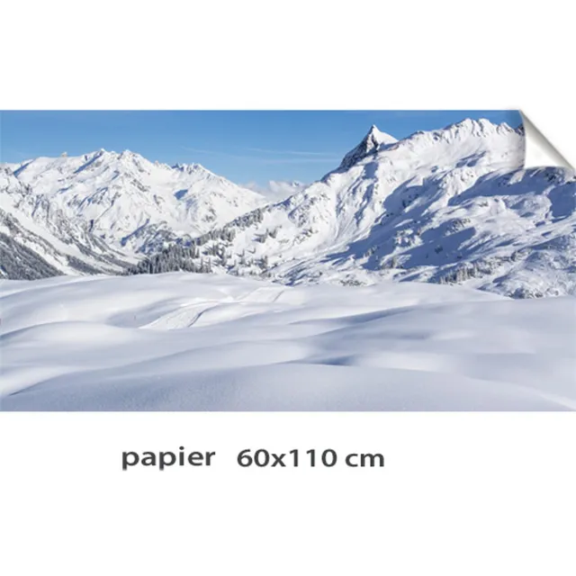 D&C Collection Kerstdorp Achtergrond - Papier - 60x110 Cm - Winterlandschap Met Bergen En Sneeuw- Winterlandschap - Kerstinterieur - Modeltreinen blauw