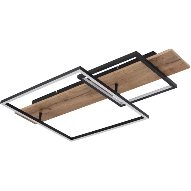 Globo Plafondlamp woonkamer houtlook slaapkamerlamp Memory plafondlamp LED met houtlook, aluminium metaal zwart, 1x LED 24W 1100Lm warm wit, LxBxH 75x40x10cm Bruin