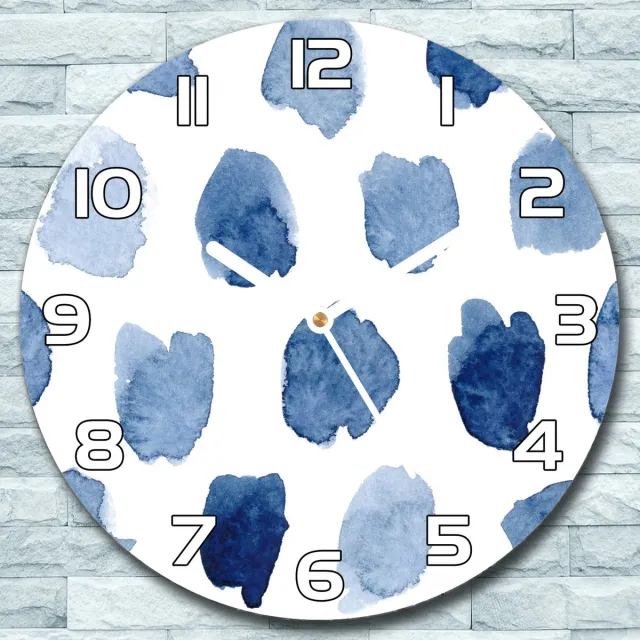 Coloray Wandklok - Abstracte vlekken Glazen Wandklok - 30fi cm - Blauw Wandklok - Wandklok Ronde - Wandklok Klassiek - Wandklokken Woonkamer - Stille Wandklok Blauw - Abstracte vlekken - Witte Handen