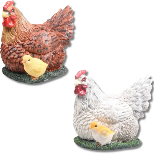 Farmwood Animals Farmwood Kip met kuiken tuin beeldje 2x - voor binnen/buiten - H19 cm - dieren tuinbeelden Multi