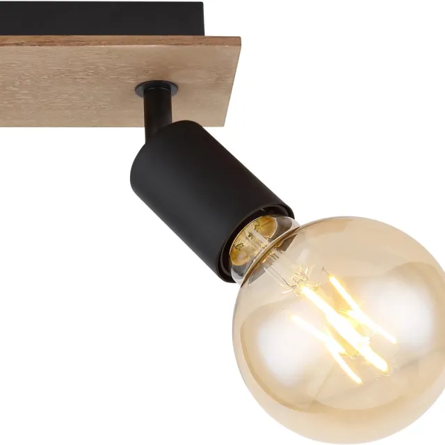 Globo Plafondlamp Spot houtlamp 2 vlammen Spotlight draaibaar, zwart bruin, E27 stopcontacten, LxBxH 21x9x11 cm