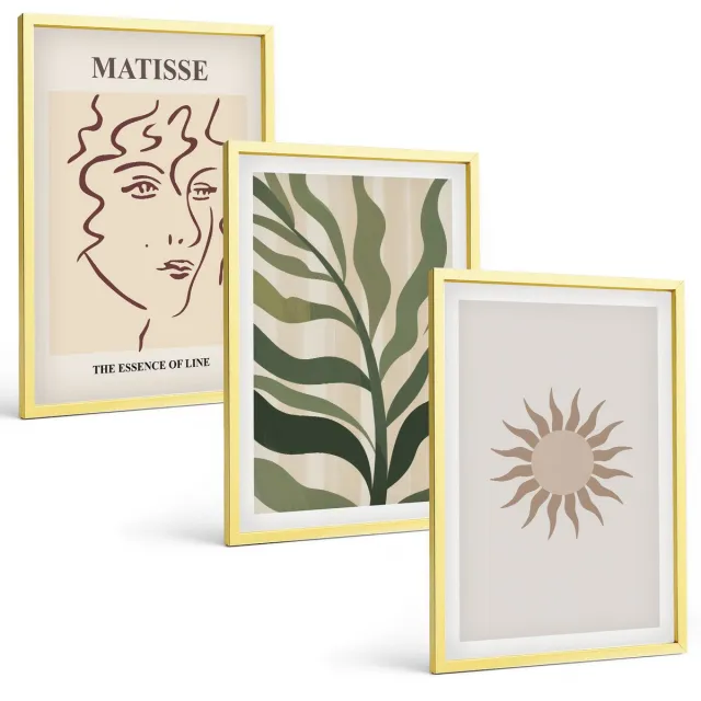 TULUP 4-Delige Schilderij Set - Abstracte plantpatronen en lijnen in gedempte kleuren. - 40 x 60 cm - Wanddecoratie - Schilderijen Set - Interieur - Stijlvolle Muurdecoratie Gouden lijst