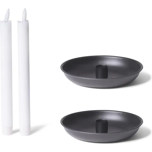 Novaliv set van 2 taps toelopende kaarsenhouders 18 cm metaal ZWARTE kaarsenhouder met LED-kaarsen voor adventskrans premium echte was tafelkaarsen kerstdecoratie kaarsenhouder kaarsenstoker kaarsenbord