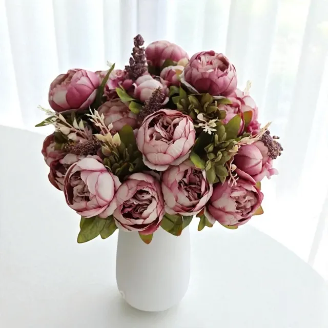 Dutchers Zijden Bloemen - Zijden Boeket - Kunstbloemen - Nepbloemen - Exclusief vaas - Pioenrozenboeket - Herfstboeket - Perfect Cadeau - Breng sfeer in het huis Zachtroze