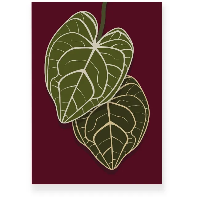 Yisual Poster 20x30 cm - Anthurium Bladeren - Planten - Groen - Burgundy - Botanisch - Minimalistisch - Muurdecoratie - Wanddecoratie