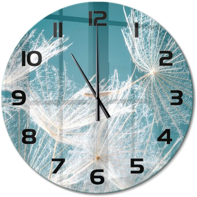 TULUP Wandklok - Paardenbloemzaden Wandklok Glas Met Motief - fi60 cm - Wit Decoratieve Glazen Klok - Zwarte handen - Ronde Klok - Gekleurde Glazen Klok - Glazen Klok Met Print