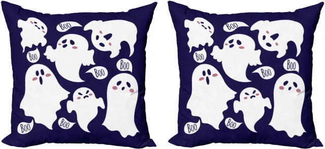 ABAKUHAUS Decoratieve kussenhoes met spookmotief, 2 stuks, griezelige spookfiguren (Boe!), 45x45 cm, gedroogde roos indigo