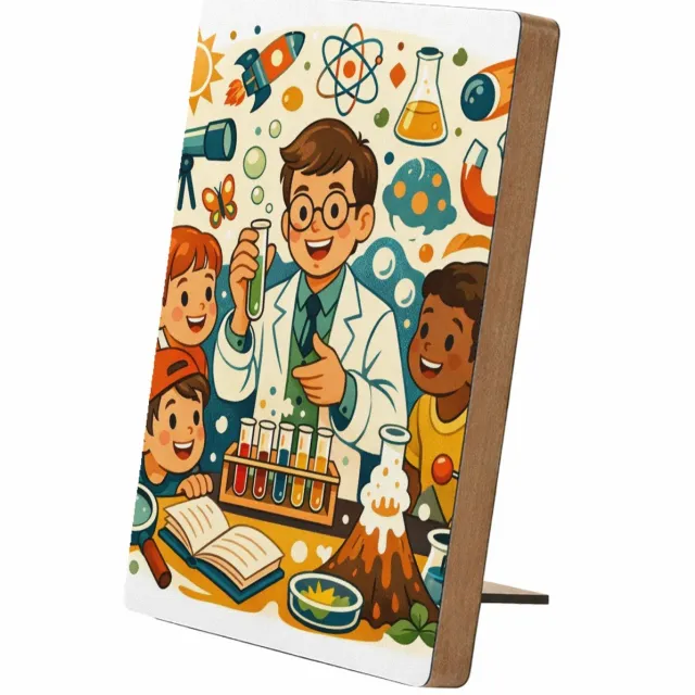 Mr Cadeautjes Glasframe/MDF 12,7 x 17,8 - design Een energieke wetenschapsscène met buitenproeven en een spee | cadeau Wit