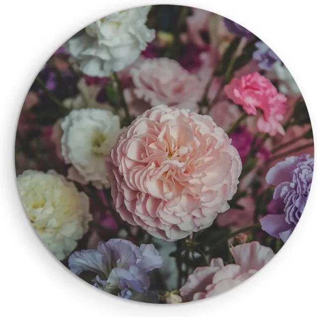 Saammp Muurcirkel Hout - boeket - Roze Bloemen - Abstract - Ø 80 - Wandcirkel - Wanddecoratie Cirkel - Muurdecoratie Woonkamer - Kantoor Decoratie