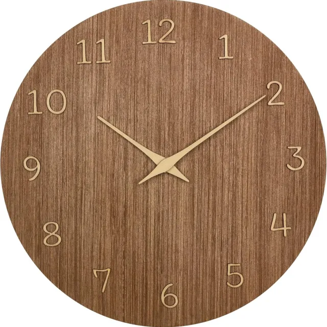 Famanu Houten wandklok analoog, 60.3072.23, kwartsklok, decoratief accessoire voor thuis, moderne wandklok, hoge nauwkeurigheid, natuu