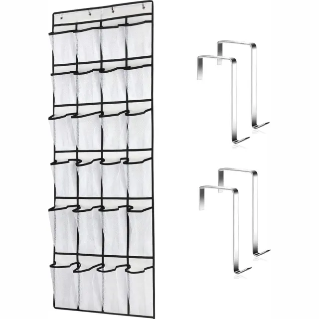 GelldG Schoenenrek voor achter de deur - Multifunctioneel - Hangende opbergtas - Bevat 24 vakken - Schoenenorganizer - Geschikt voor slaapkamers, badkamers en kasten - Wit zwart