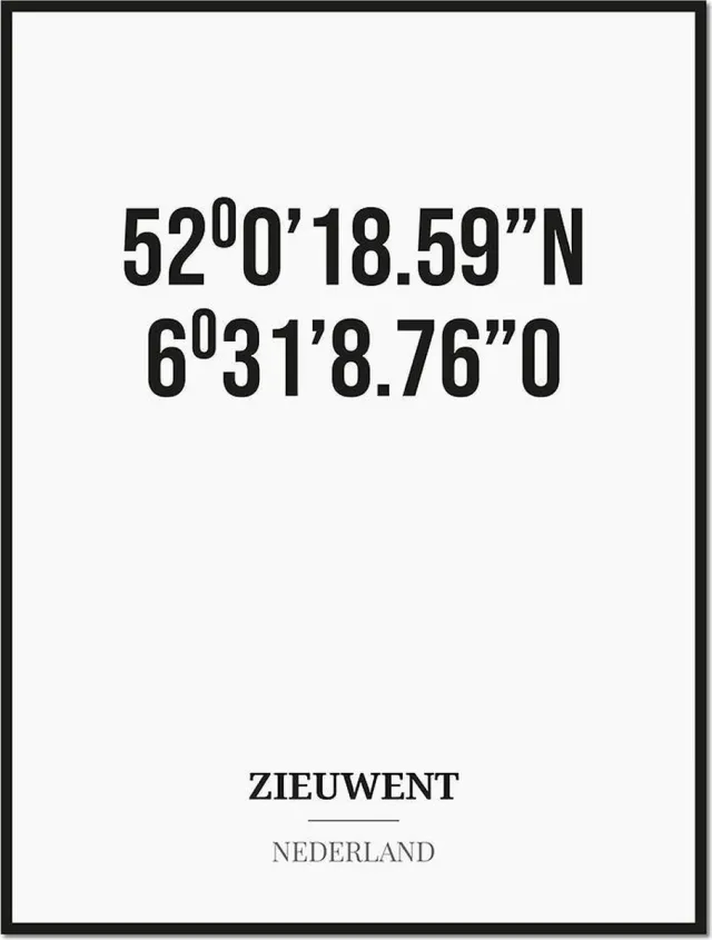 Studio216 Poster/kaart ZIEUWENT met coördinaten zwart, wit
