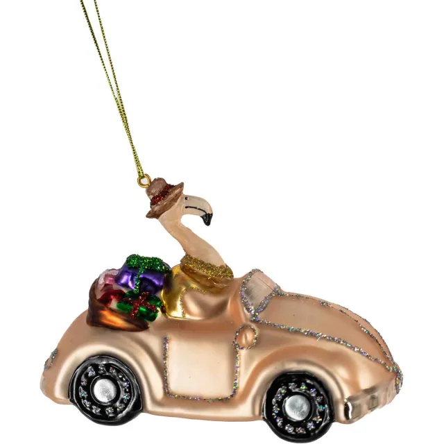 homebound by ky Kerstbal auto met flamingo Goud