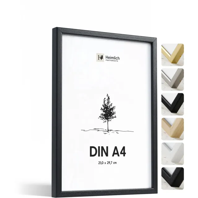 Heimlich Fotolijst A4 (21x29,7 cm) - Massief Hout Zwart - Staand en Wandhangend - Onbreekbaar Kunststof Glas