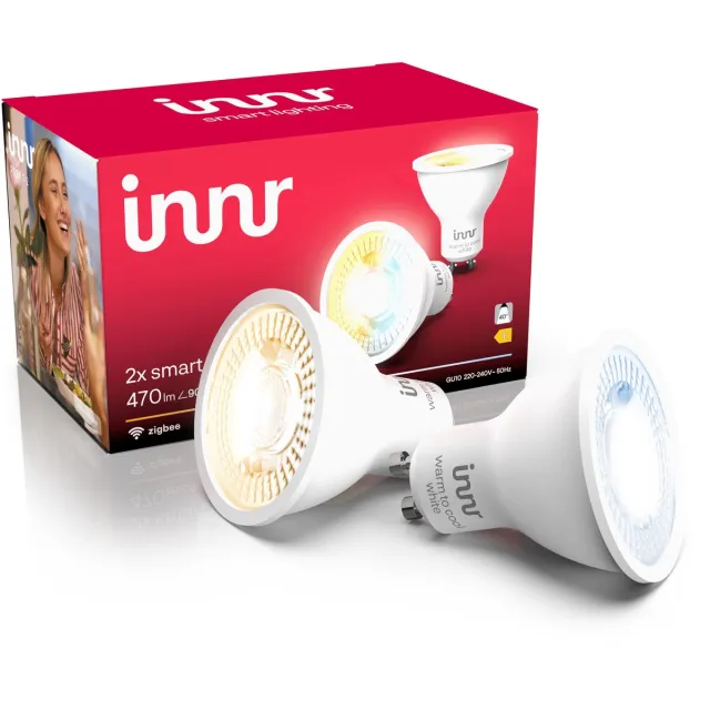 innr smart GU10 LED lamp - geschikt voor Philips Hue - Zigbee LED spot - warmwit tot koelwit licht - slimme lamp - dimbaar - 470 lumen - 2 pack