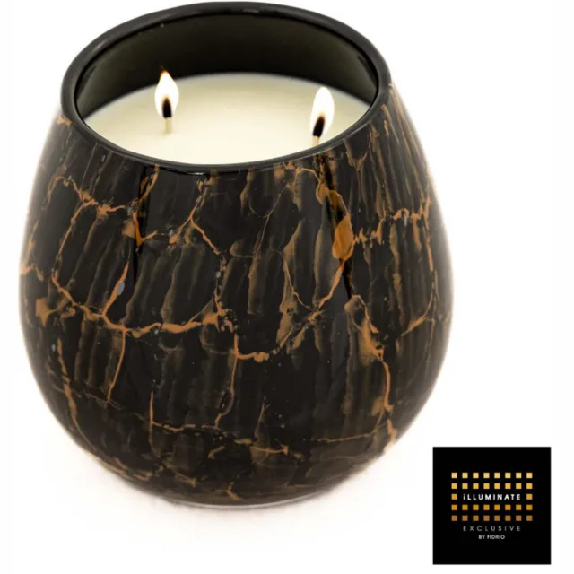 Illuminate Geurkaars zwart | Vulcany | Cadeau kaars | verjaardag sint kerst geschenk | Luxe geurkaars zwart met oranje