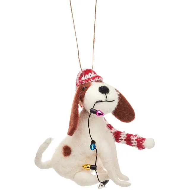 Sass & Belle Hond met lampjes vilten kersthanger - Sass & Belle multi