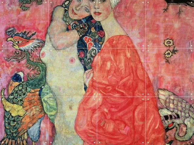 IXXI The Girlfriends, Gustav Klimt & Bridgeman Images - 80 x 60 cm - Grote wanddecoratie en posters - Art Nouveau, Olieverf, Woonkamer, Gang Warme kleuren / Roze