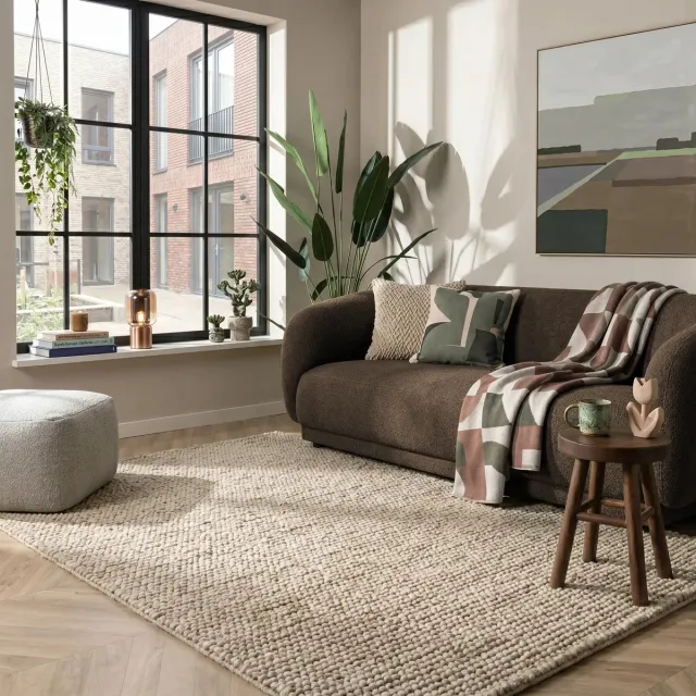Art Weavers Wollen bolletjes vloerkleed - Ventura Beige / Taupe - Wol Tapijt Woonkamer