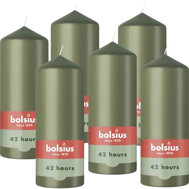 Bolsius Gladde Stompkaarsen - Olijfgroen - 6 stuks - 15cm - 42 Branduren