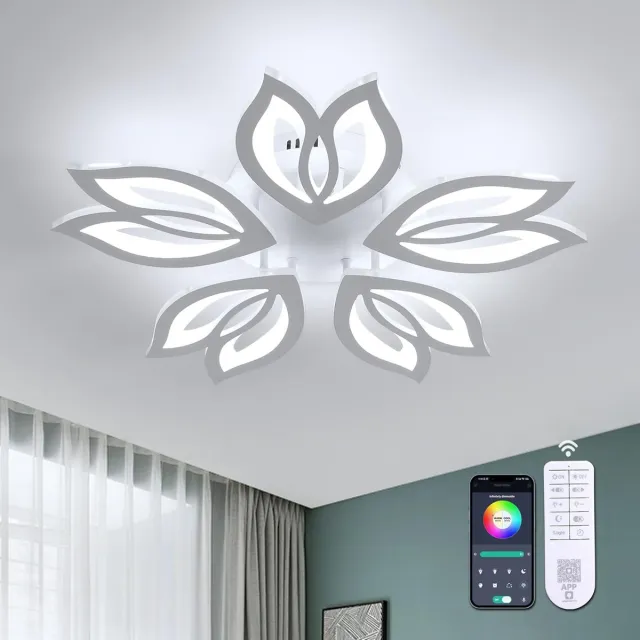 Haobosic Dimbare LED-plafondlamp met afstandsbediening, 37W, 3330lm, voor woonkamer en slaapkamer, wit, 5 LED's, 3000-6500K White