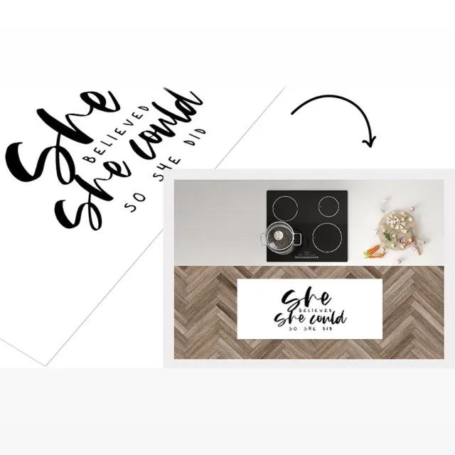 KitchenYeah Keukenloper - Loper keuken - Quotes - She believed she could so she did - Spreuken - 120x50 cm - Keukenloper vinyl Multicolor
