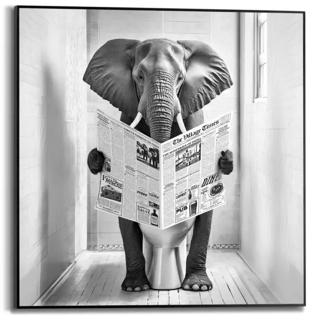 Reinders Schilderij Elephant Toilet - 50 x 50 - Hout - REINDERS Zwart-Wit Zwart