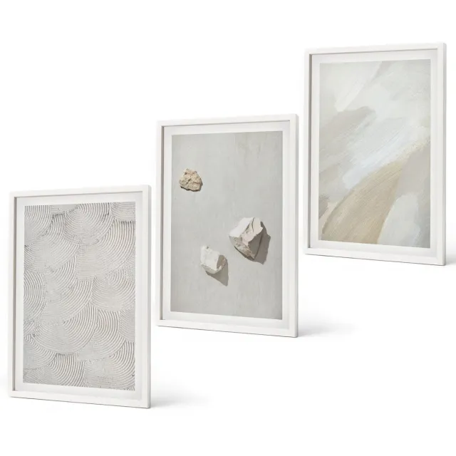 Coloray 3-Delige Schilderij Set - Zandstenen En Moderne Verftexturen - 40 x 60 - Wanddecoratie - Schilderijen Set - Interieur - Muurdecoratie Witte lijst