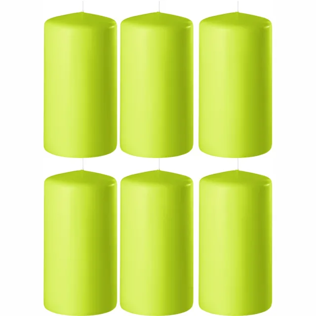 Enlightening Candles Cilinderkaars - 6x - stompkaars - limegroen - D6 x H15 cm - 58 branduren - Dikke kaarsen - Voor kandelaar of plateau