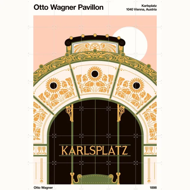 IXXI Karlsplatz, Florent Bodart - 100 x 140 cm - Grote wanddecoratie en posters - Art Nouveau, Grafisch Ontwerp, Illustraties, Klassiek, Kleurrijk Roze