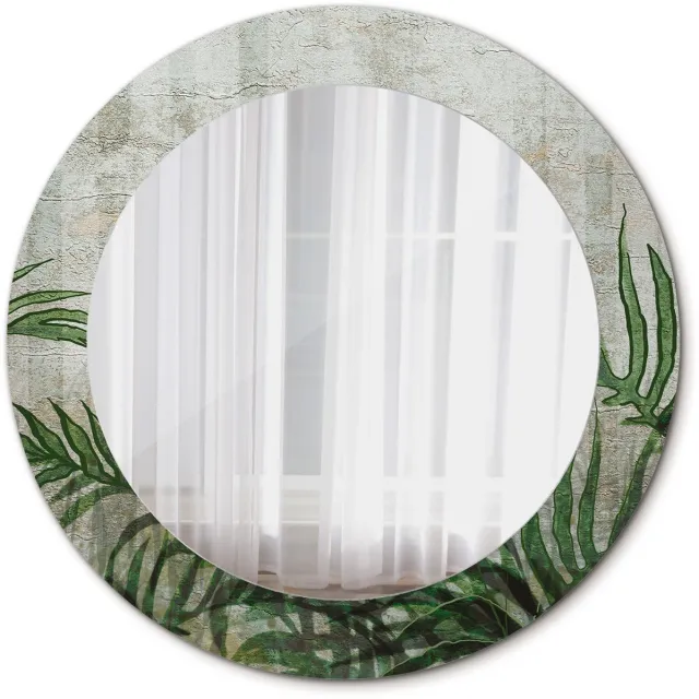 TULUP Spiegel - Ronde vorm Spiegel - op gehard Glas - Varenbladeren - Diameter: 60 cm - Design Spiegel - Badkamerspiegel - Gangspiegel - Eetkamer - Groene - Luxe Spiegel - Make-up Spiegel - Spiegel Met Haken Groen Varenbladeren