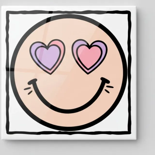 Nevolis Smileytje Met Hartjes Ogen Tegel – Schattige Liefde Emoji Woondecoratie – Keramische Tegel 15 x 15 cm Multi Color