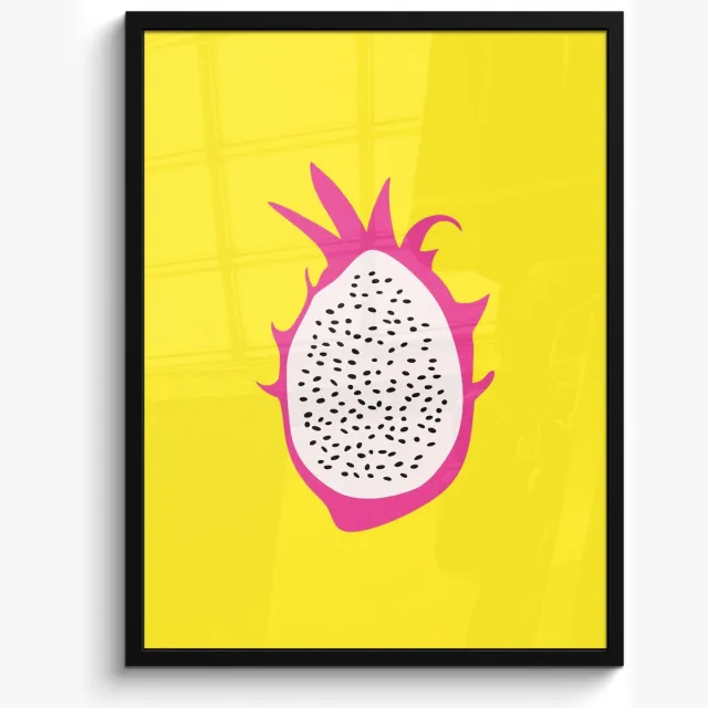 FrameYourWall Poster in lijst - Fotolijst 50x70 cm - Posters - Illustratie - Drakenvrucht - Kleurrijk - Posterlijst zwart - Decoratie - Wanddecoratie woonkamer - Muurdecoratie slaapkamer