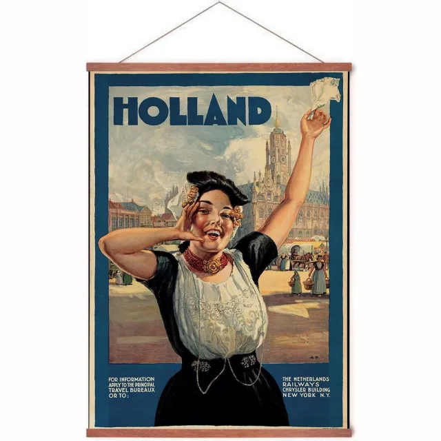 Esque Poster In Posterhanger - Vintage Reisposter Middelburg - Kader Hout - Holland - 70x50 cm - Ophangsysteem Reisposter Holland