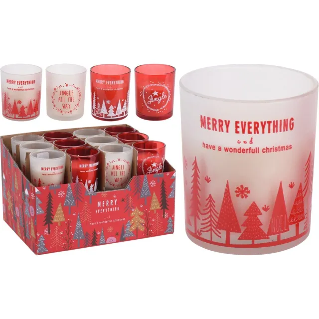 H&S Decoration Kaars - In Glas Kerst Assorti - kerst - kerstverlichting - sinterklaas - sinterklaascadeau wit-rood
