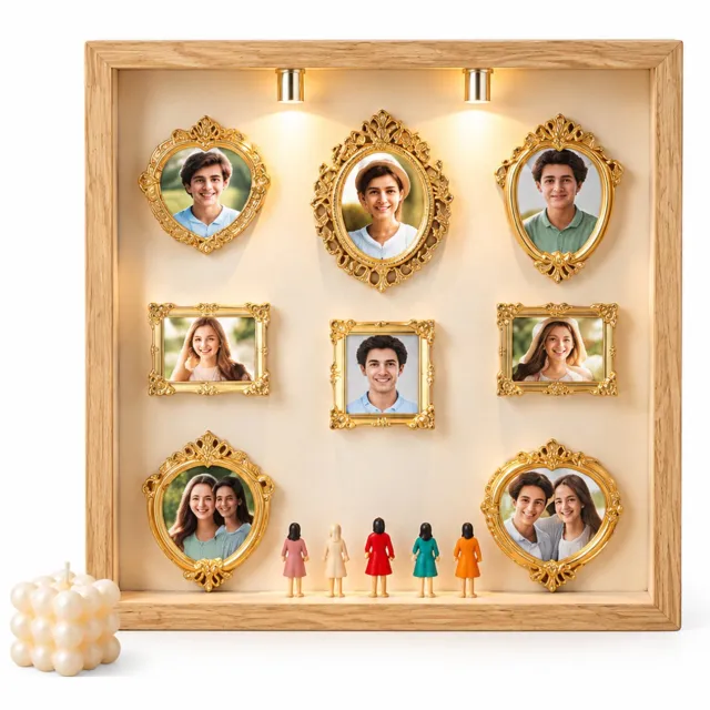 SWGOTA Zwarte vierkante MDF-displaylijst met 2 lampen, binnenmaat 22,8 × 22,8 × 3 cm, staand tafelmodel
