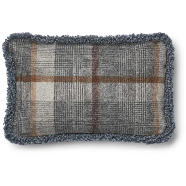 Sheepskin House Wollen Kussen - Dubbelzijdig - KW rand - 34x52 cm Glencheck-Grey/Light Grey