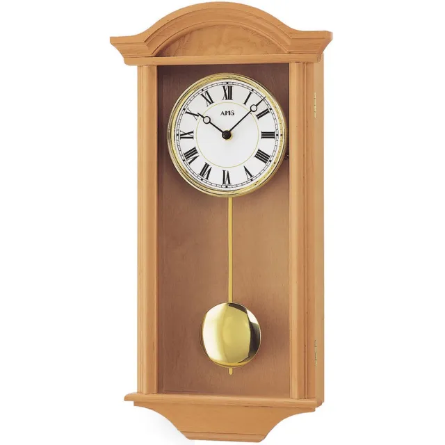 AMS beuken houten regulateur met quartz-slinger uurwerk en slagwerk Bruin