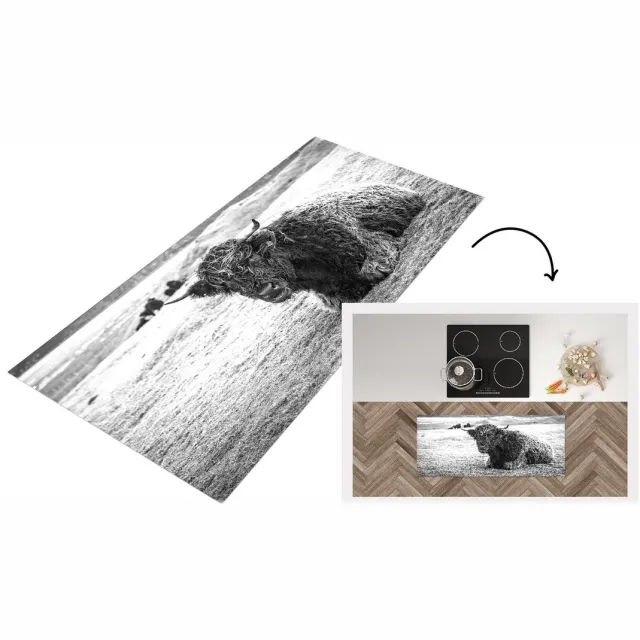 KitchenYeah Keukenloper - Loper keuken - Schotse Hooglander - Berg - Dieren - Keukenloper vinyl Multicolor
