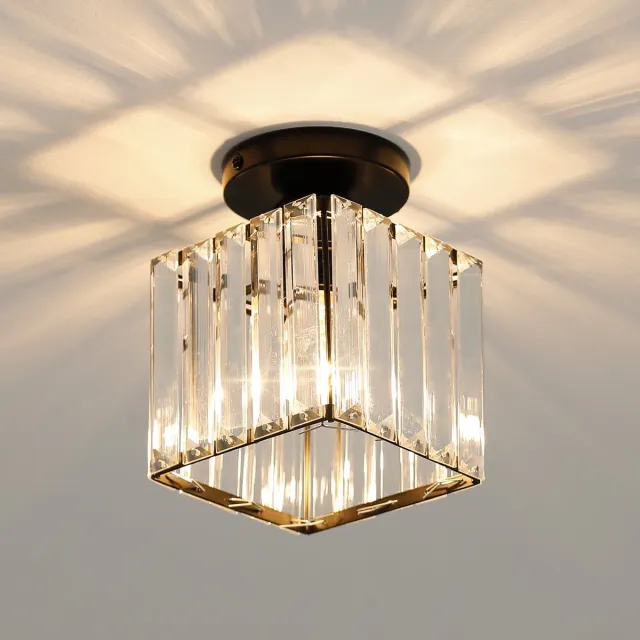 Riserva Kristallen Plafondlamp Zwart - E27 Fitting - Moderne Vierkante Plafondlamp van Kristal en IJzer voor Woonkamer, Slaapkamer en Hal