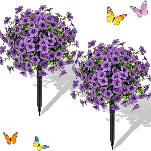 FLITI Kunstbloemen voor Buiten –Paarse Kunstplanten met Aardpen – UV-bestendige Kunstbloemen Tuin Decoratie – Realistische Nep Bloemen voor Tuin, Balkon & Terras – Set van 2